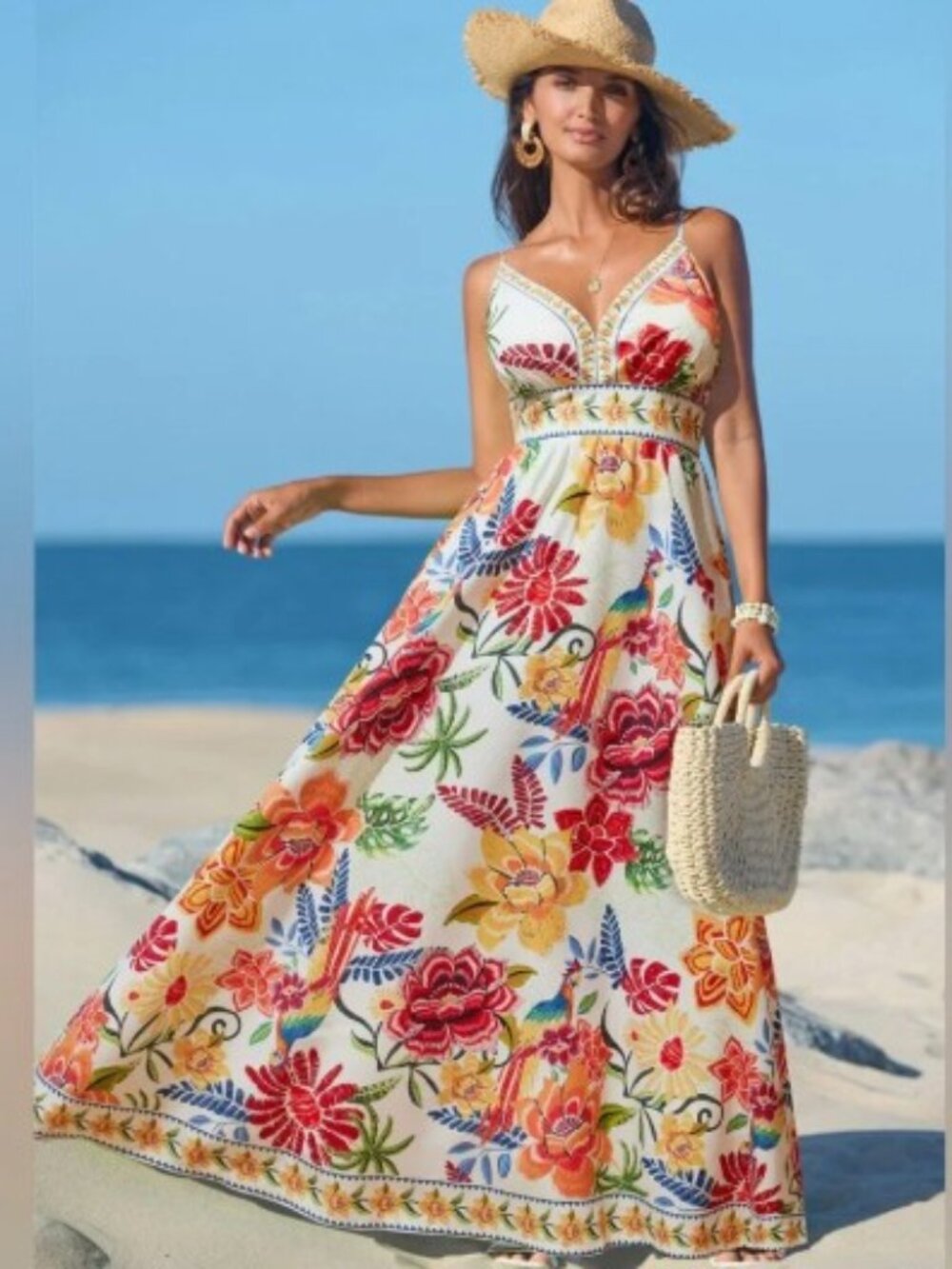 Cupshe Brand Women's Large NWT Vibrant Oasis Tropical Floral Maxi Dress